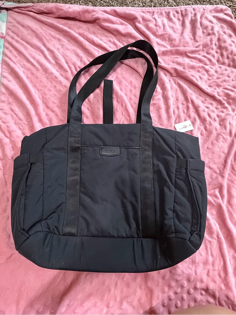 Black Quilted Nylon Tote with Dual Web Straps